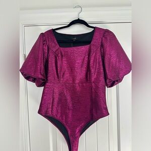 Elegant Magenta Bodysuit with Puff Sleeves